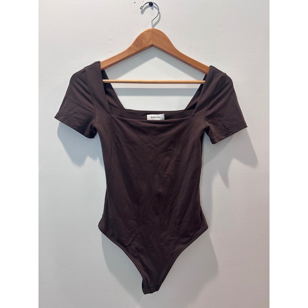 Babaton Bodysuit Womens Small Brown Square Neck Short Sleeve Contour
